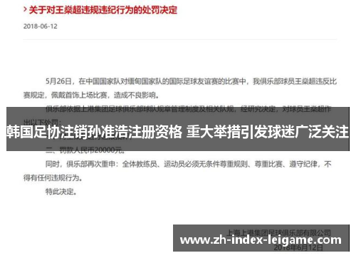 韩国足协注销孙准浩注册资格 重大举措引发球迷广泛关注 韩国足协注销孙准浩注册资格 重大举措引发球迷广泛关注